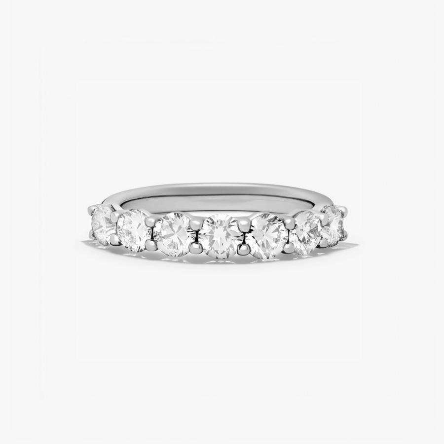 14K White Gold Seven Stone Low Dome Basket Anniversary Ring set with 1.5 Carat Round Lab