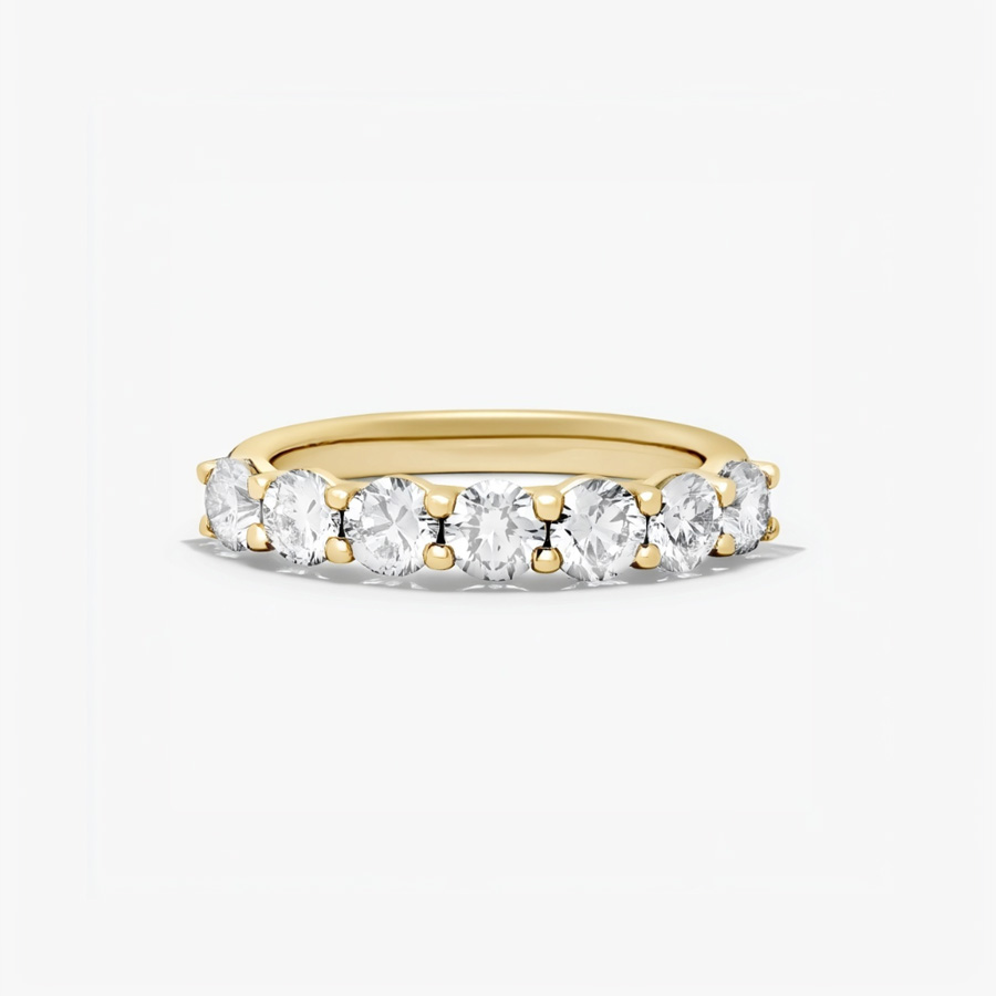 14K Yellow Gold Seven Stone Low Dome Basket Anniversary Ring set with 1.5 Carat Round Lab