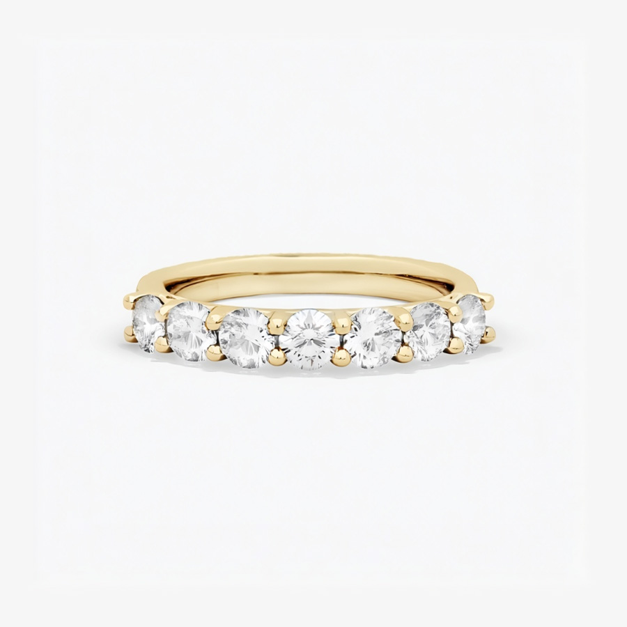 14K Yellow Gold Seven Stone Low Dome Basket Anniversary Ring set with 1 Carat Round Lab