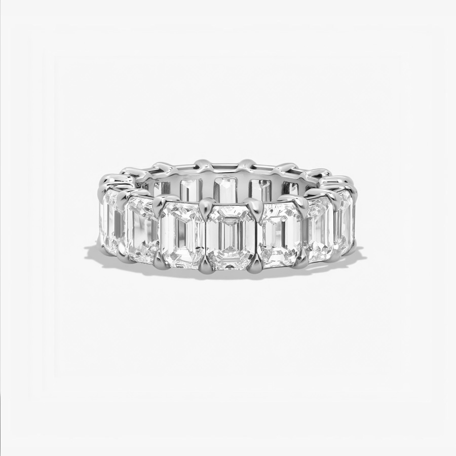 14K White Gold Eternity Emerald Ring set with 11 Carat Emerald Lab