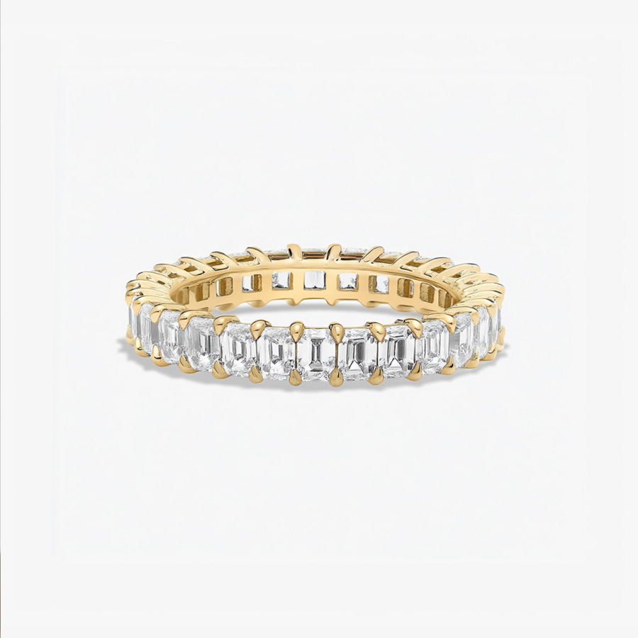14K Yellow Gold Eternity Emerald Ring set with 2 Carat Emerald Natural