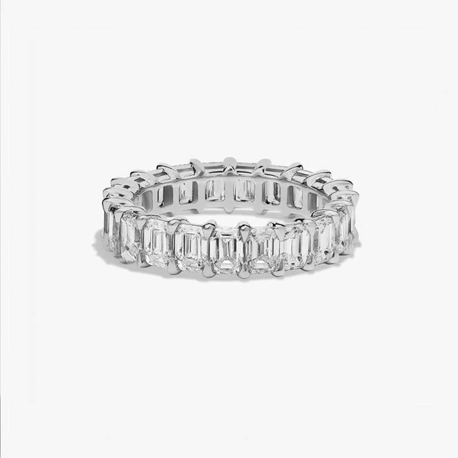 14K White Gold Eternity Emerald Ring set with 3 Carat Emerald Natural