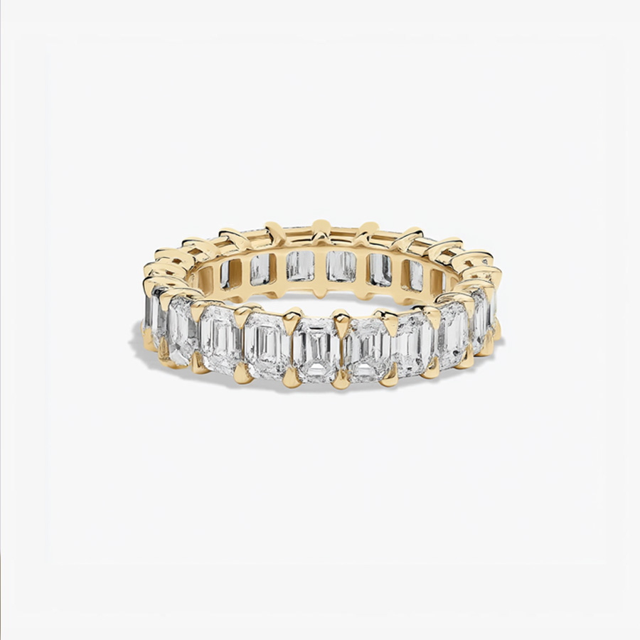 14K Yellow Gold Eternity Emerald Ring set with 3 Carat Emerald Natural
