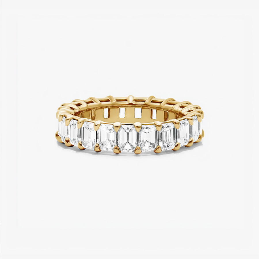14K Yellow Gold Eternity Emerald Ring set with 4 Carat Emerald Natural