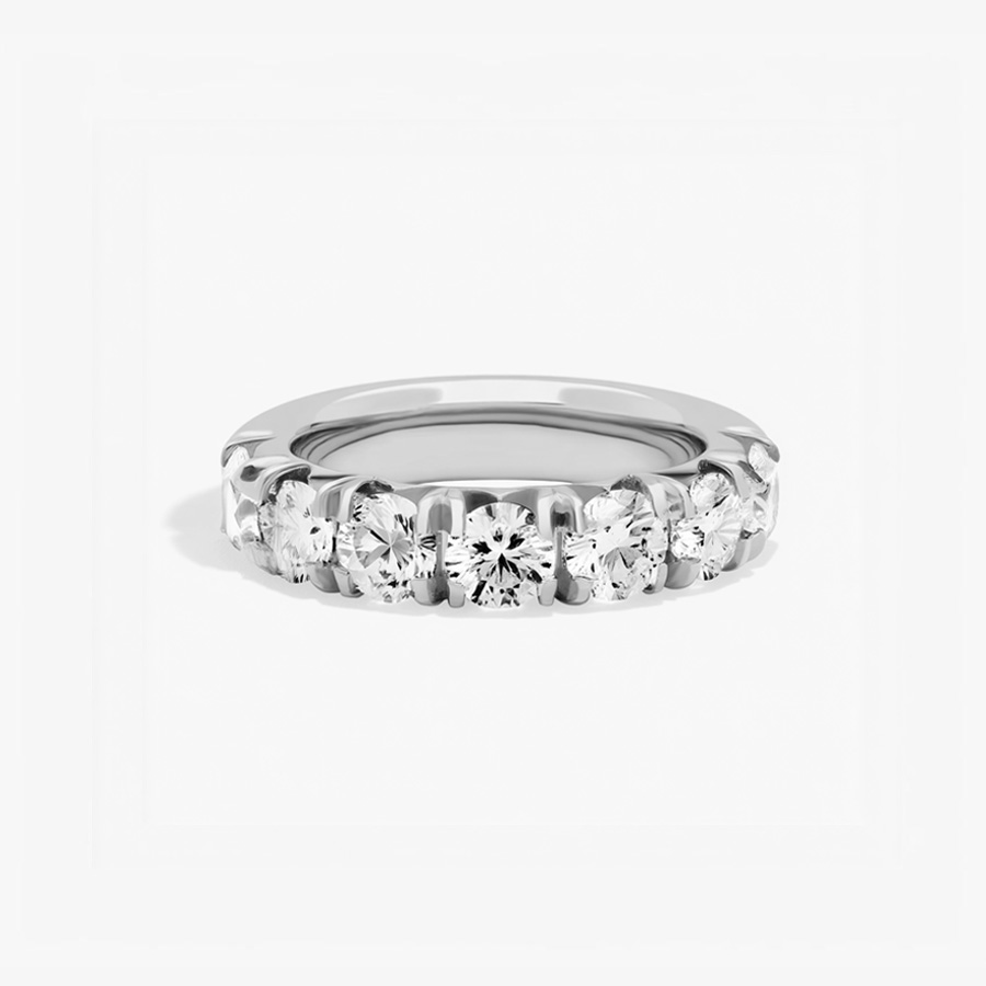 14K White Gold French Pave Anniversary Ring set with 2.5 Carat Round Natural