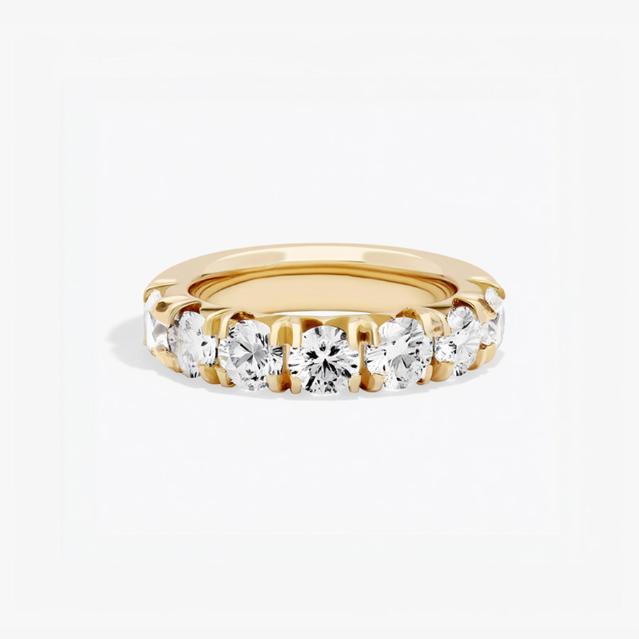 14K Yellow Gold French Pave Anniversary Ring set with 2.5 Carat Round Natural