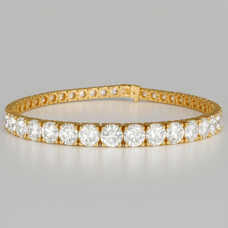 14K Yellow Gold Tennis Bracelet set with 20 Carat Round Lab