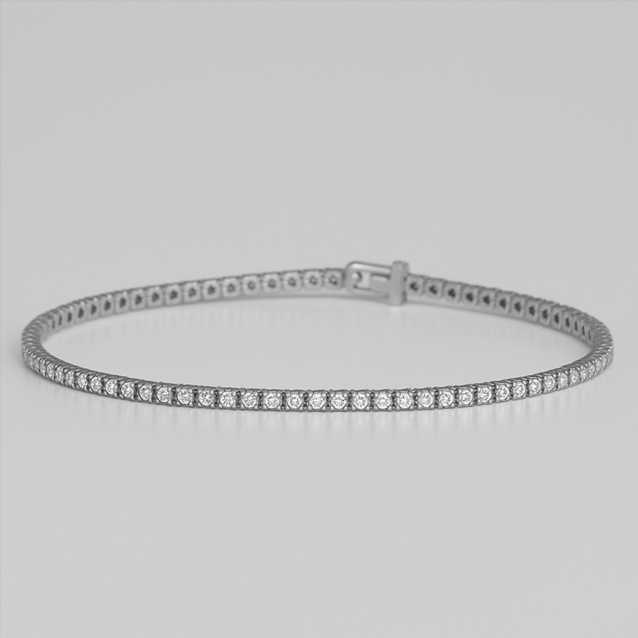 14K White Gold Tennis Bracelet set with 2 Carat Round Natural