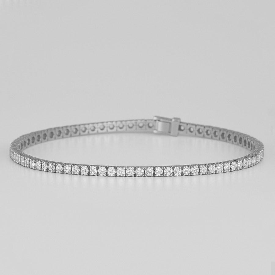 14K White Gold Tennis Bracelet set with 4 Carat Round Lab