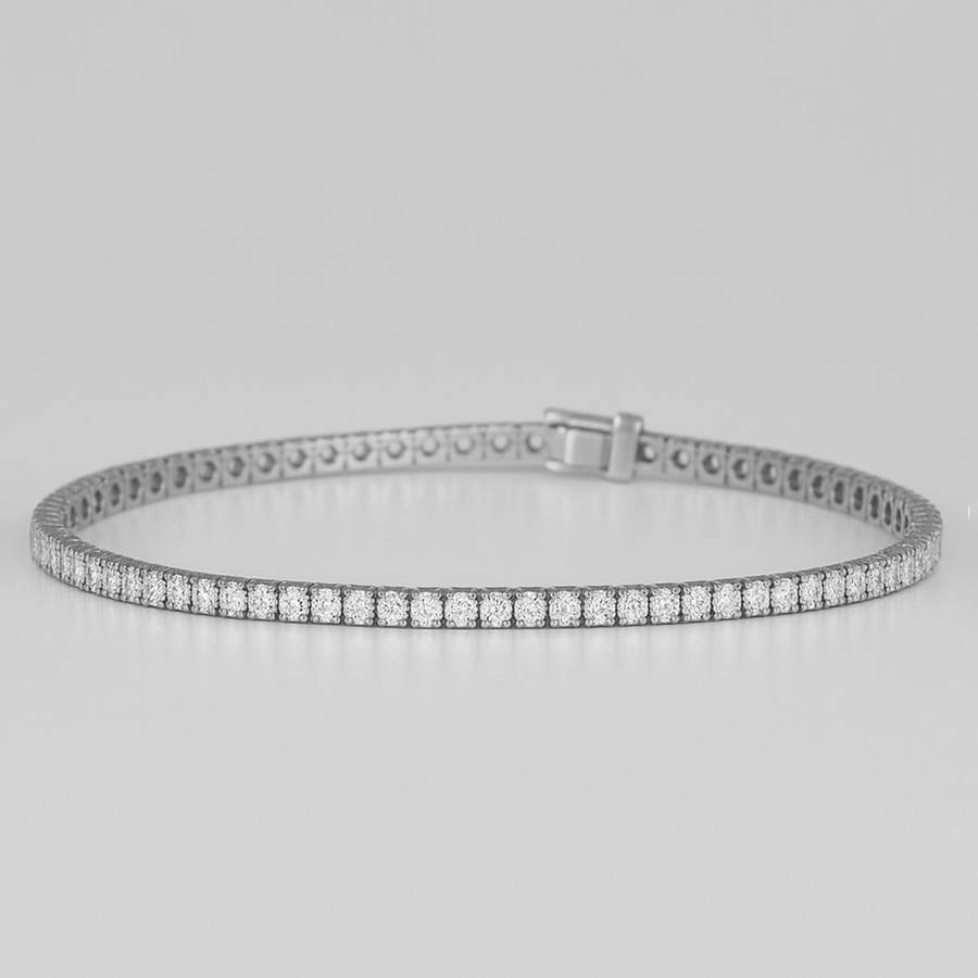 14K White Gold Tennis Bracelet set with 5 Carat Round Lab