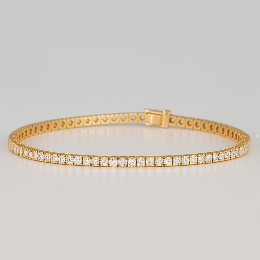 14K Yellow Gold Tennis Bracelet set with 5 Carat Round Lab