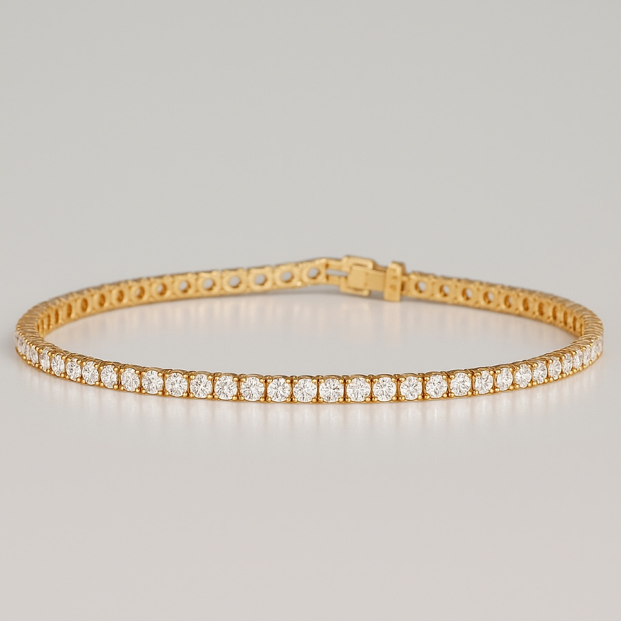 14K Yellow Gold Tennis Bracelet set with 7 Carat Round Lab