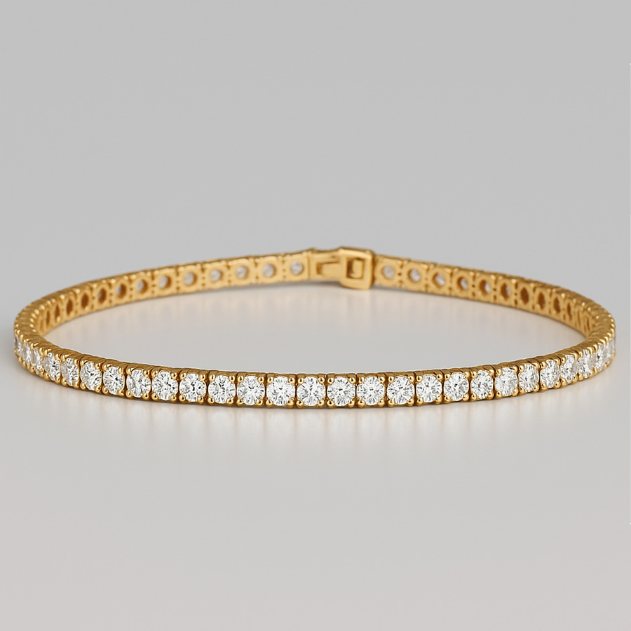 14K Yellow Gold Tennis Bracelet set with 9 Carat Round Lab