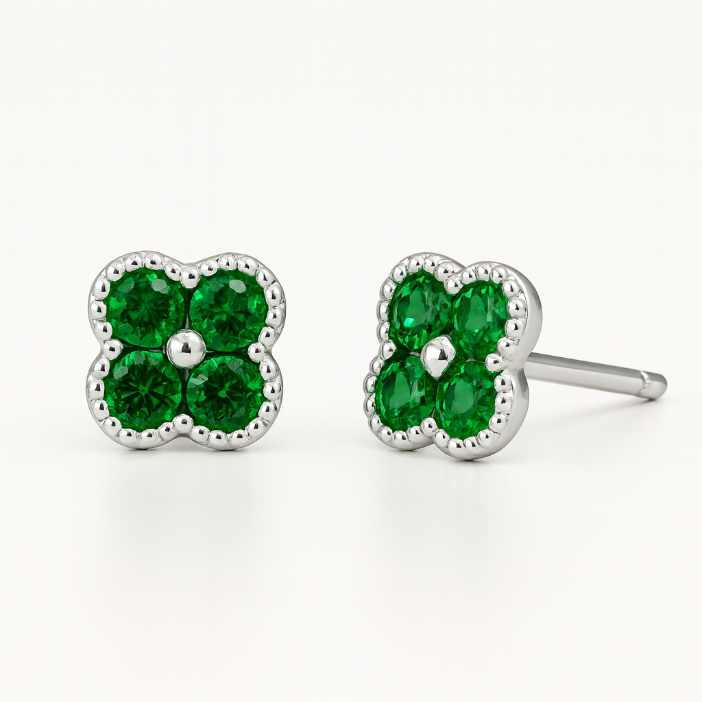 The Clover Studs in Tsavorite Garnet