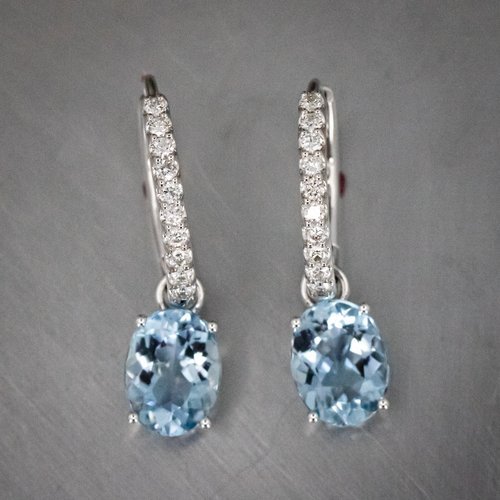 Aquamarine and Diamond Set Hoop Earrings